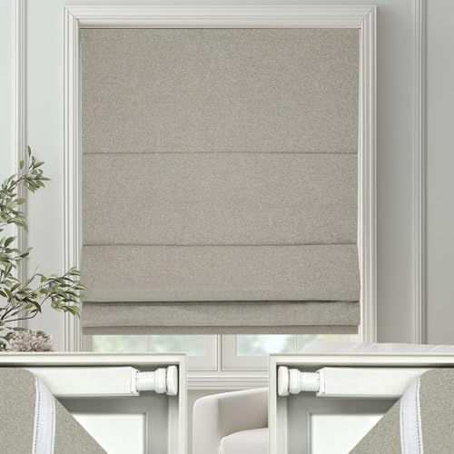 Changshade No Drill Roman Shades Cordless Blinds Blackout for Indoor Windows, Room Darkening Black Out Tension Rod No Hardware No Tools Inside Mount, Shade Size 42 Inches Wide 64 Inches High, Beige by Changshade