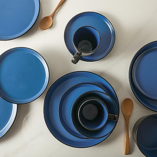 Stone Lain Albie Stoneware 32-Piece Modern Dinnerware Set, Kitchen Plates and Bowls Sets, Service for 8, Blue and Black, Microwave & Dishwasher Safe - Image 5