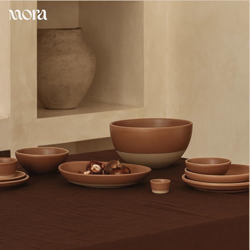 MORA Mega and Giant Serving Dishes Set of 2, 16 inch and 14 inch Ceramic Pottery Oval Platters - Microwave, Oven and Dishwasher Safe - Peppercorn & Toasted Terracotta - Image 6
