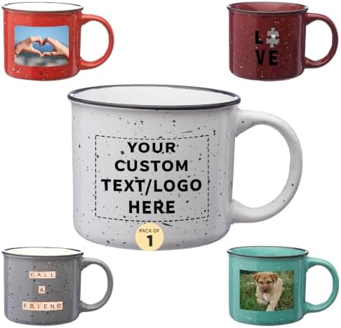 DISCOUNT PROMOS Custom Ceramic Campfire Coffee Mugs 13 oz., Personalized- Perfect for Tea, Espresso, Cappuccino, Hot Cocoa - White by DISCOUNTPROMOS