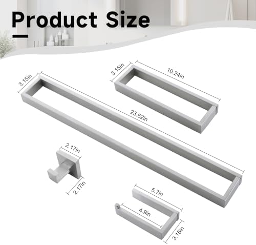 Brushed Nickel Towel Bar Set,5-Pieces Bathroom Hardware Accessories Set,Towel Racks Set for Bathroom 23.6 Inch Towel Bar Stainless Steel Wall-Mounted - Image 6