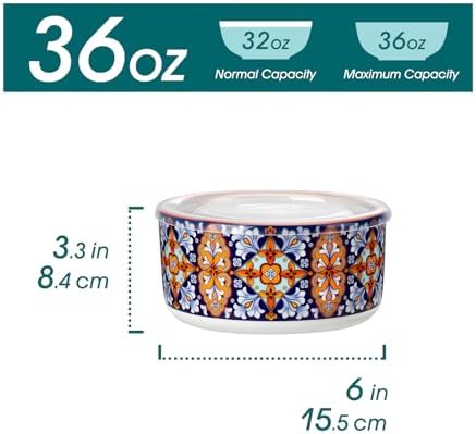 vancasso SIMI 36 oz Ceramic Bowls with Lids Set of 4,Bohemian Serving Bowl - Image 2