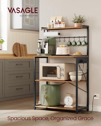 VASAGLE 4-Tier Kitchen Bakers Rack with Power Outlet, 31.5-Inch Wide - Image 3