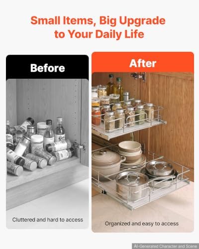 VEVOR 2 Tier Pull Out Cabinet Organizer 16.97"W x 21.22"D Slide Out Drawers - Image 6