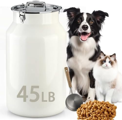 Dog-Cat Food Storage Container 45 lb, Large Stainless Steel Bin by Aloxina