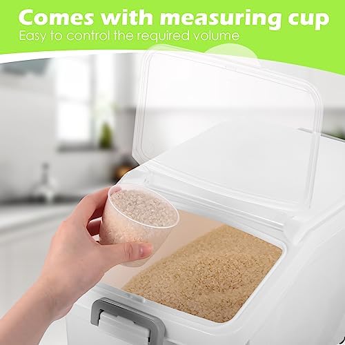 Sunnyray 4 Pcs Flour Storage Containers Rice Bin with Wheels, White, 22 lb - Image 4