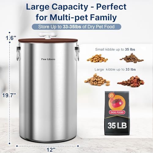 Paw Libero 35 Lbs Stainless Steel Dog Food Storage Container with Airtight Lid & Ceramic Bone Handle, Large Metal Dog Food Bin for Dogs & Cats, Keep Fresh, Easy to Clean - Image 2