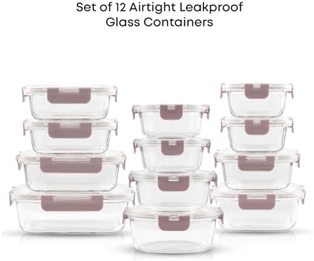 JoyJolt 24pc Borosilicate Glass Storage Containers with Lids | 12 Airtight/Freezer Safe Food Storage Containers for Pantry and Kitchen | Meal Prep Container for Lunch | Glass meal Set - Image 3