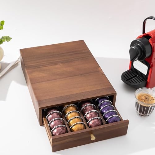 Acacia Wood Coffee Pod Drawer Compatible with Nespresso Vertuo, Pods Holder, Pod Organizer Tray, Storage, Stand, Container, Capsule Holder for Coffee Bar Countertop, 40 Big or 60 Small Pods Capacity - Image 2