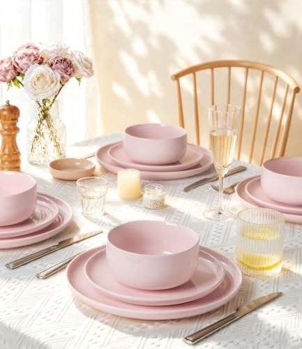 TheTerra Ceramic Dinnerware Set for 4, 12-Piece Plates and Bowls Set - Image 6