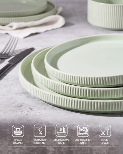 famiware Star 10/8 inches Salad Plates Set for 6, Light Green - Image 4