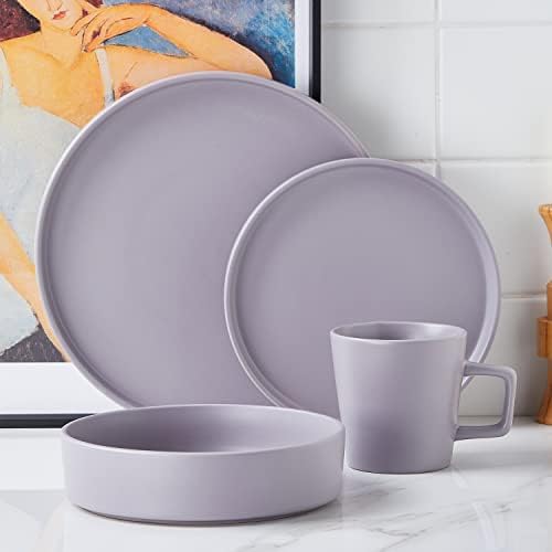 Stone Lain Cleo Stoneware 16-Piece Modern Dinnerware Set, Plates and Bowls, Light Gray, Service for 4, Microwave & Dishwasher Safe - Image 3