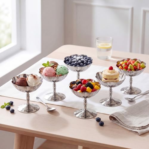 6 Pcs Stainless Steel Ice Cream Bowls Mini Silver Serving Pudding Dessert Cup Sauce Bowls Round Footed Yogurt Snack Candy Cups for Mousse Fruit Salad Wedding Party Favor - Image 4