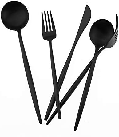 Matte Balck Silverware Set,Gugrida 5-Piece 18/10 Stainless Steel Satin Finish Flatware Set,Kitchen Utensil Set,Tableware Travel Cutlery Set for Camping Office or School Lunch, Dishwasher Safe - Image 3
