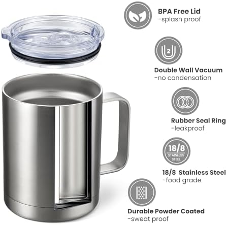 MEWAY 12oz Coffee Mug With Handle 8 Pack Bulk,Stainless Steel Insulated Travel Tumblers With Sliding Lid,Double Wall Vacuum Camping Cup for Hot & Cold Drinks Tea (Sliver,Set of 8) - Image 2
