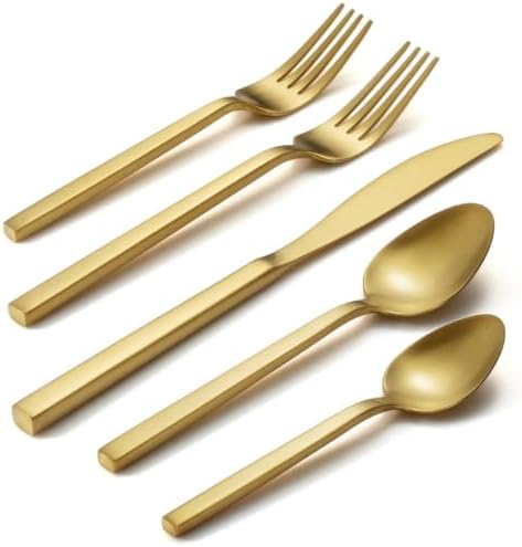 Alata Cube Gold 20-Piece Forged Stainless Steel Matte Flatware Set for 4 by Alata