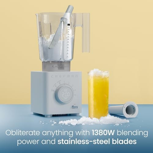 Chefman Obliterator 48 oz Countertop Blender for Smoothies, 1380W Motor to Crush Ice, Nuts, and Frozen Fruit with Stainless Steel Blade, Auto Blend Function, Includes Tamper and Scraper - Concrete - Image 2