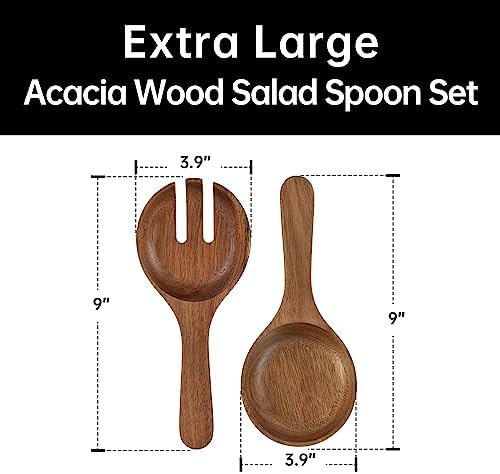 KITEISCAT Extra Large Glass Salad Bowl Set - Party Salad Bowls with Acacia Wood Base and Serving Utensils - Elegant and Practical Kitchen Must-Have - Image 3