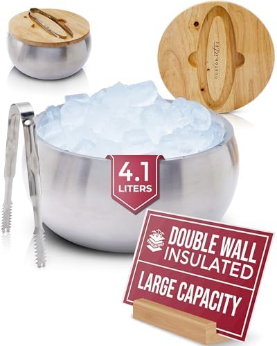Gusto Nostro 4.1L Insulated Ice Bucket with Lid and Tongs, Double Wall Stainless Steel Ice Bucket Large, BPA Free Ice Bucket for Cocktail Bar, Keeps Champagne, Wine, Beer Chill for Parties by GustoNostro
