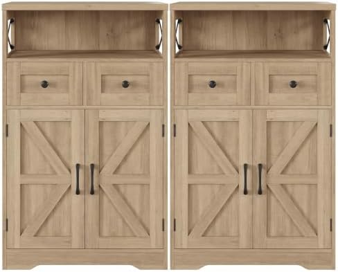 Farmhouse Storage Cabinet Set of 2, Small Kitchen Pantry Coffee Bar Cabinet by Befrases