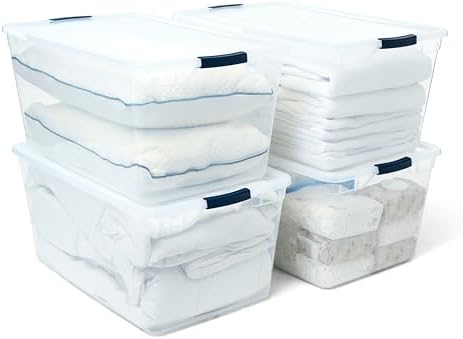 Rubbermaid Cleverstore 95 Qt Clear Storage Bins with Lids, 4-Pack, Stackable, BPA-Free, Made in USA by Rubbermaid