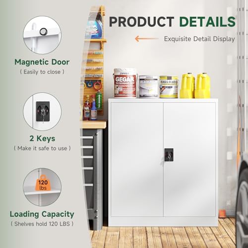 Letaya Metal Storage Cabinets with Lock Door,2 Adjustable Shelves Organizer Steel Storage Cabinets for Home,Office,Warehouse,Garage,Employee Lockers(White) - Image 4