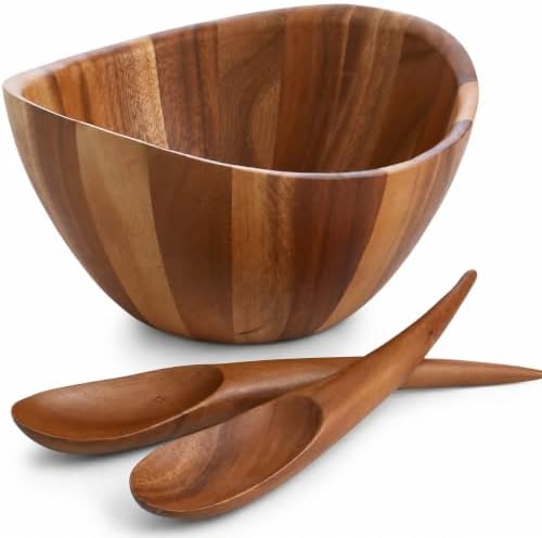 nambe Gourmet Harmony 3 Piece Wooden Salad Bowl Set | Big 12-Inch Salad Bowl with Serving Utensils | Acacia Wood Salad Tosser and Fruit Bowl | Housewarming Gift | Designed by Wei Young by Unknown