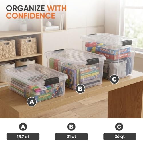 Superio 26.5 Quart Clear Plastic Storage Boxes with Lids, Stackable Organizer Containers, BPA-Free Storage Bins for Home, Office, School & Dorm, 6 Pack - Image 5