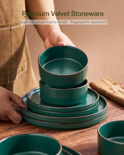Famiware Nebula Ridge 24-Piece Dinnerware Set with Pasta Bowls, Dark Green - Image 3
