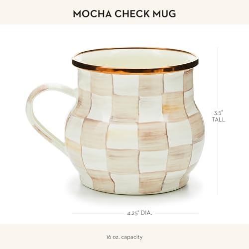 MACKENZIE-CHILDS Enamel Mug, 16 Ounces, Brown-and-White Mocha Check - Image 4