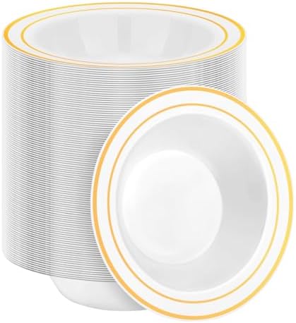 BESTSTAR 200 Pack Disposable Soup Bowls with Gold Rim by BESTSTAR