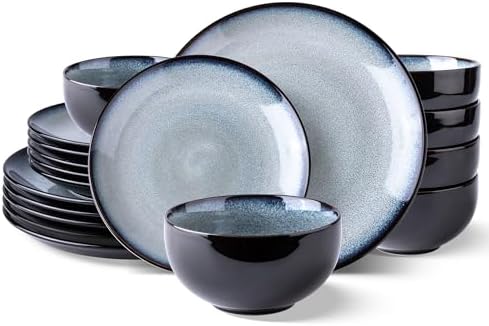 LeRatio Ceramic Dinnerware Sets for 6,18Pcs Porcelain Plates and Bowls Set by LeRatio
