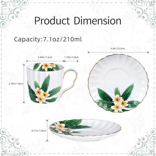 KAMMAK Tea Cups and Saucers Set of 2, Porcelain Coffee Cups, JBE012 - Image 2