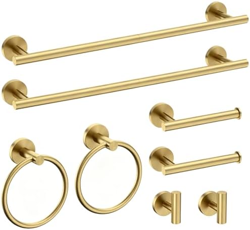 USHOWER 8PCS Light Gold Bathroom Hardware Set, 24-Inch Towel Bar Set by USHOWER