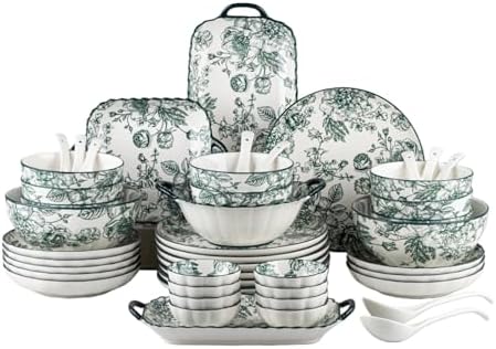 Ceramic Dinnerware Set, Series Kavara Ⅱ, (Green Rose) by FANGJING