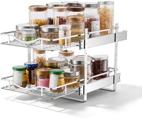 VEVOR 2 Tier Pull Out Cabinet Organizer 14.17"W x 21.06"D Slide Out Drawers by VEVOR