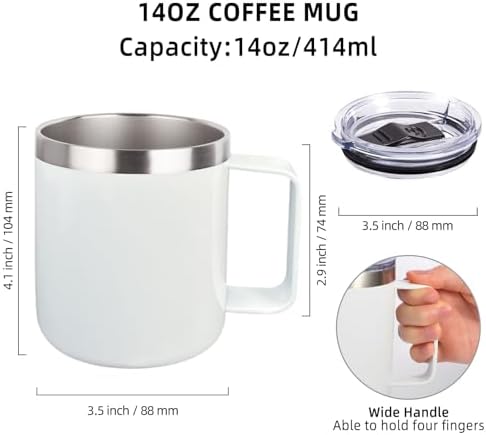 Volhoply 14oz sublimation Insulated Stainless Steel Coffee Mug with Lid Bulk 8 Pack,Double Wall Vacuum Travel Coffee Cup with Handle,Reusable Metal Cups Tumbler,Camping Mugs(Sublimation,8) - Image 4
