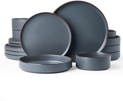 Famiware Nebula Ridge 16-Piece Dinnerware Set with Pasta Bowls, Charcoal by Famiware