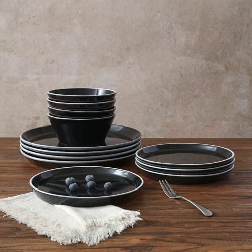 Famiware Saturn Dinnerware Sets, Ceramic Plates and Bowls for 4 with Trim - Image 4