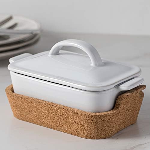 Casafina Ceramic 9.75" x 5.75" Oval Baker with Cork Tray - Ensemble Collection, White | Oven & Microwave Safe Bakeware | Food Safe Glazing | Restaurant Quality Dinnerware - Image 4
