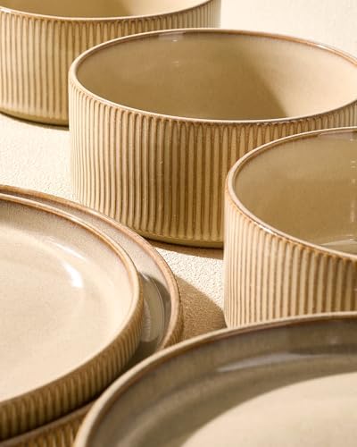 Dinnerware Set for 4, Reactive Glaze Plates and Bowls Sets - Image 6