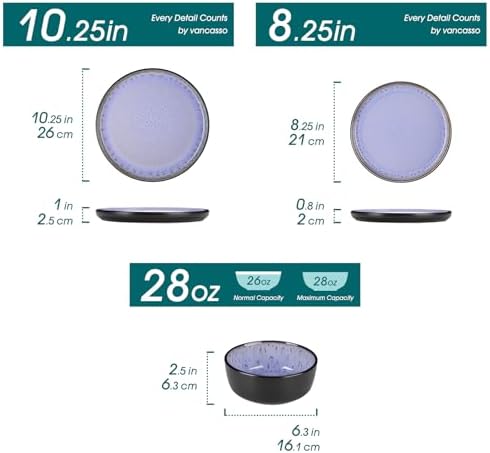 vancasso Plates and Bowls Sets, 18 Pieces Stoneware Dinnerware Sets for 6, Kitchen Dish Set Mircowave and Dishwasher Safe Dinner Set Ceramic Dishware, Light Purple, Series AMBER - Image 2