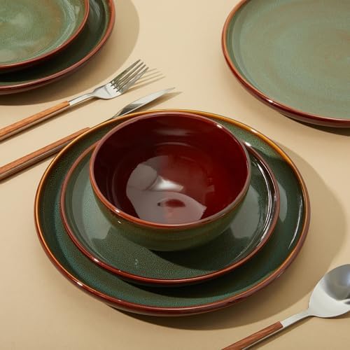 Pokini Ceramic Dinnerware Sets for 4, 12pcs Plates and Bowls Sets Dish Set - Image 4