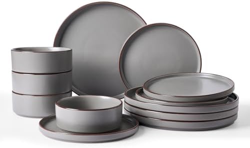Famiware Nebula Ridge 12-Piece Stoneware Dinnerware Set, Dark Gray by Famiware