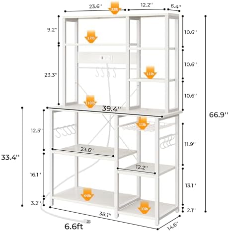 SUPERJARE Large Bakers Rack with Power Outlets, 39.7 Inches Microwave Stand - Image 3