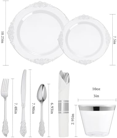 Goodluck 350 Piece Silver Plastic Dinnerware Set for 50 Guests - Image 2