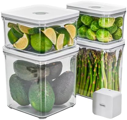 VAKUEN Premium Airtight Food Storage Containers & Vacuum Sealer Machine Starter Set, 4-piece Container with Sealer, 100% Leak Proof,Keep food fresh up to 5 times longer than non-vacuum strorage. by Vakuen