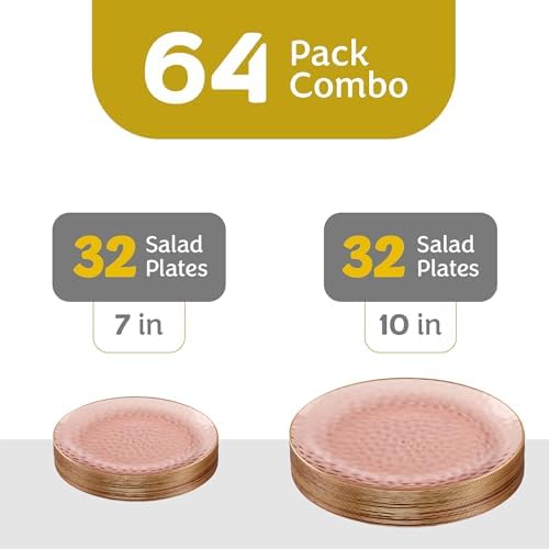 PLASTICPRO 64 Piece Combo Plates Set includes 32-7'' inch Plates & 32-10'' inch Dishes Rose Hammered Plastic PartyPlates Premium heavyweight Elegant, Disposable, Tableware, Dishes, - Image 5