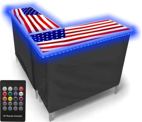 PARTYPONG Folding Portable Double Bar w/LED Lights, Wireless Remote, 2 Bar Skirts, Storage Shelf, & Carrying Case - USA by PartyPong