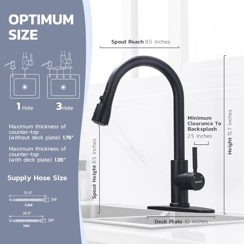 WEWE Kitchen Faucet with Soap Dispenser Set, Pull-Down, Matte Black - Image 3